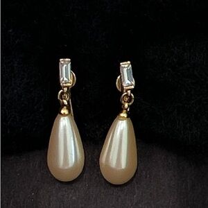 Gold Pearl Drop Clip-On Earrings - Unbranded